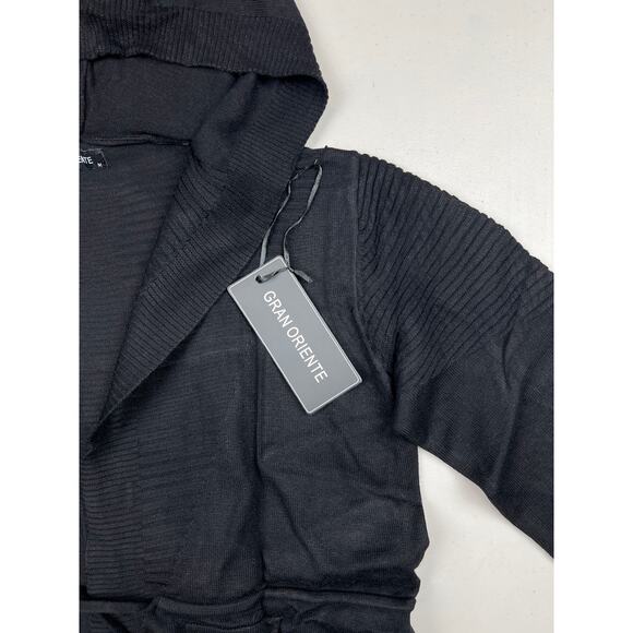 Women's Medium Black Long Sleeve Open Front Hoodie Knit Sweater Cardigan Outwear - Picture 8 of 12